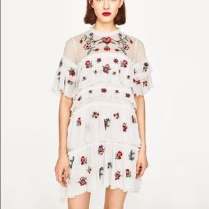 Zara embroidered ruffle dress